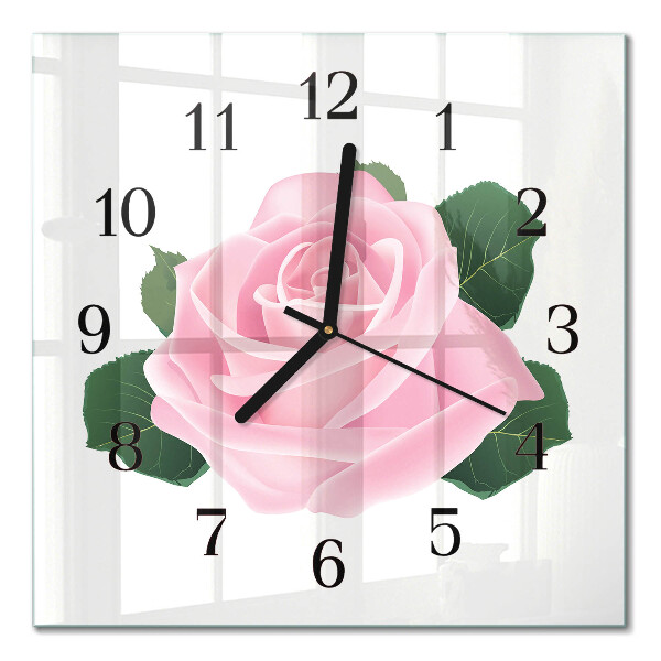 Glass wall clock square Rose