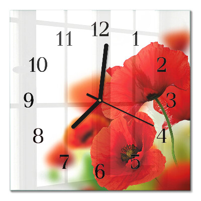 Glass wall clock square Poppies