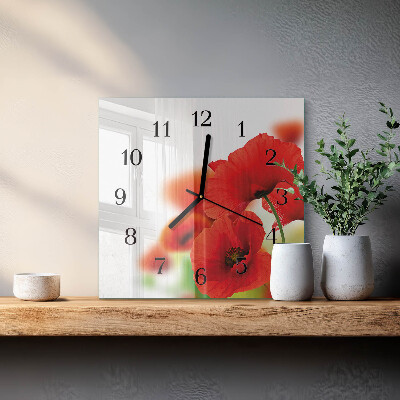 Glass wall clock square Poppies