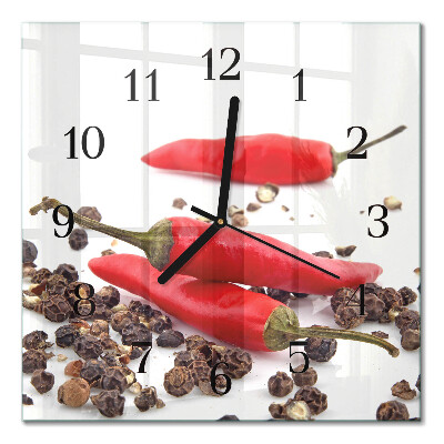 Glass clock square Chili peppers