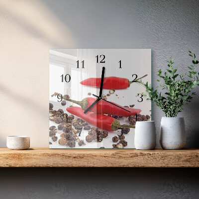 Glass clock square Chili peppers
