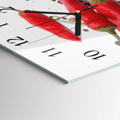 Glass clock square Chili peppers