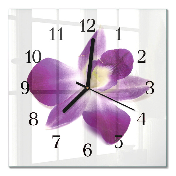 Glass clock square Orchid flower