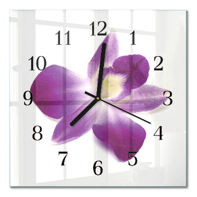 Glass clock square Orchid flower