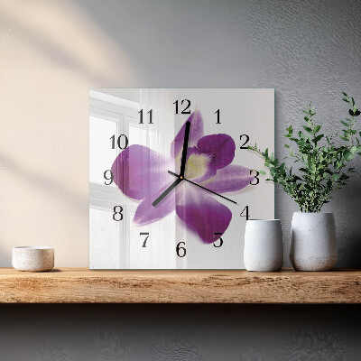 Glass clock square Orchid flower