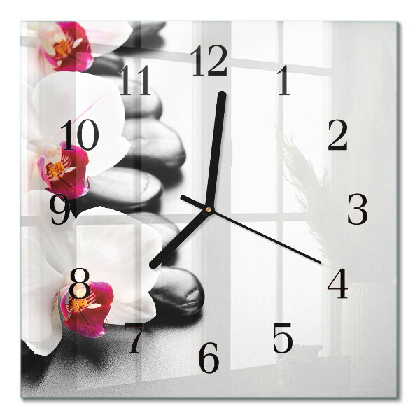Square wall clock Stones and orchid