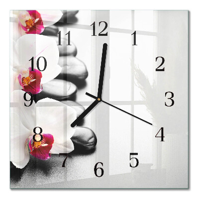 Square wall clock Stones and orchid