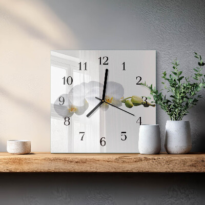 Glass wall clock square Orchid