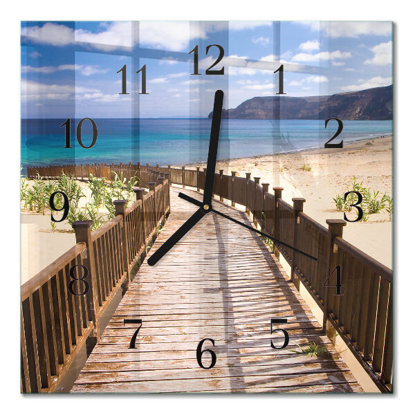 Glass clock square beach sea