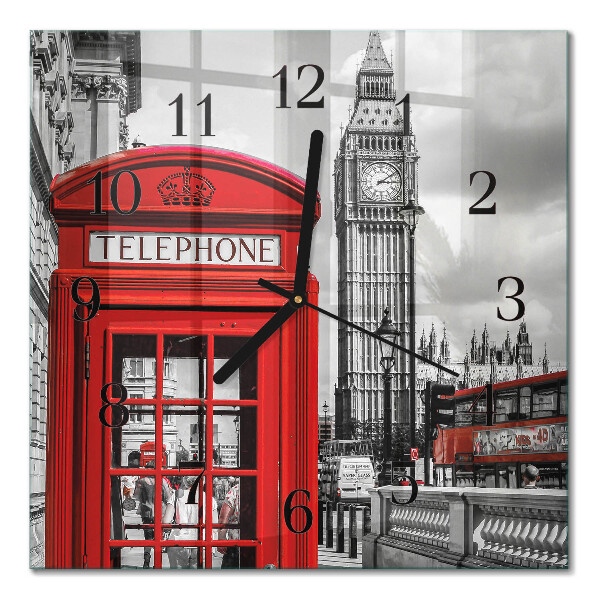 Square kitchen clock Red telephone booth