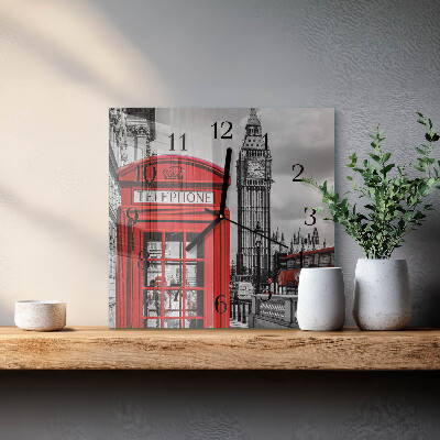 Square kitchen clock Red telephone booth