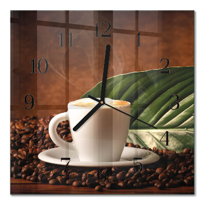 Glass clock square A cup of coffee