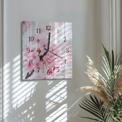 Glass wall clock square Flowers