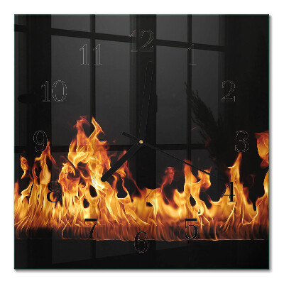 Glass wall clock square Fire
