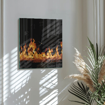 Glass wall clock square Fire