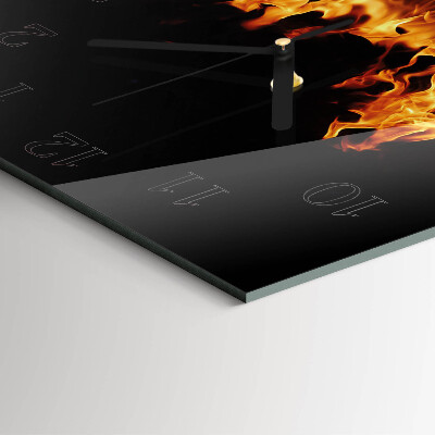 Glass wall clock square Fire