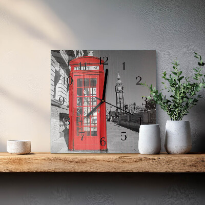 Square kitchen clock Red telephone booth