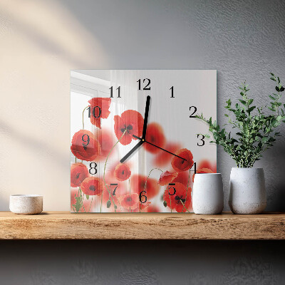 Glass wall clock square Poppies