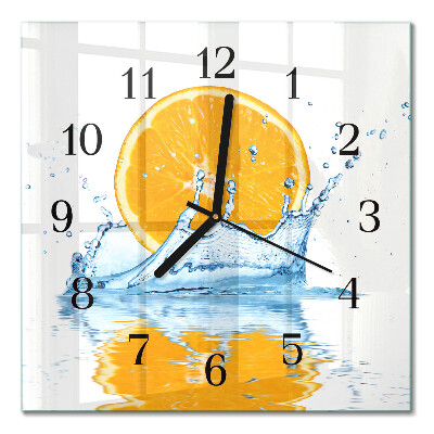 Glass clock square Orange water