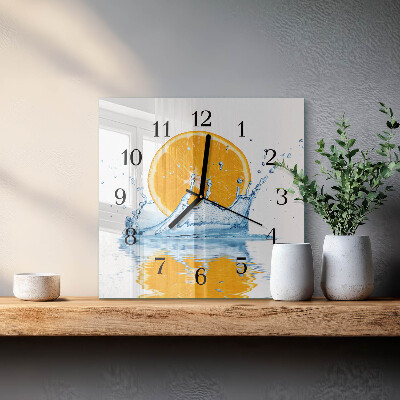 Glass clock square Orange water