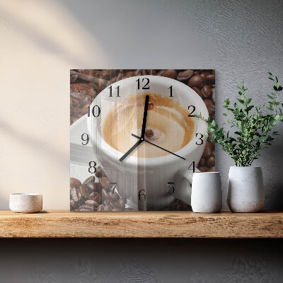 Square kitchen clock A cup of coffee