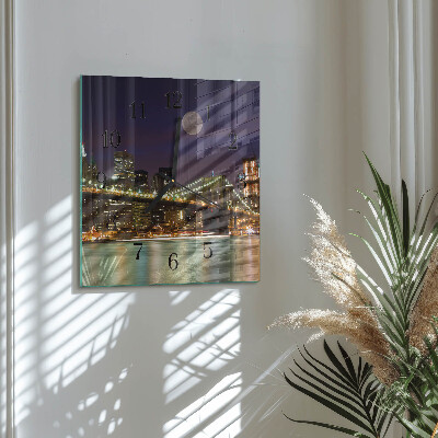 Glass wall clock square Horizontal bridge