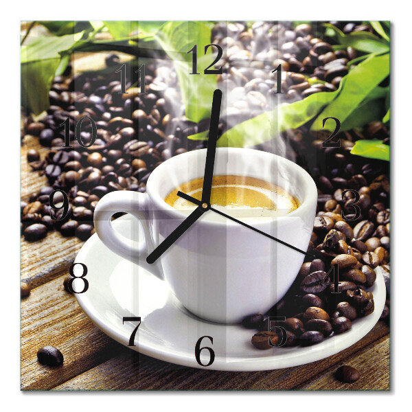 Glass clock square A cup of coffee