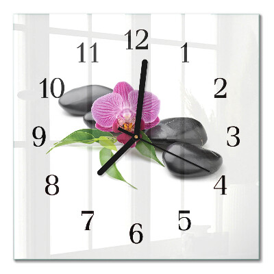 Glass clock square Orchid