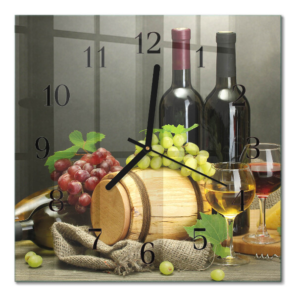 Glass clock square Grapes for wine