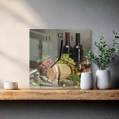 Glass clock square Grapes for wine