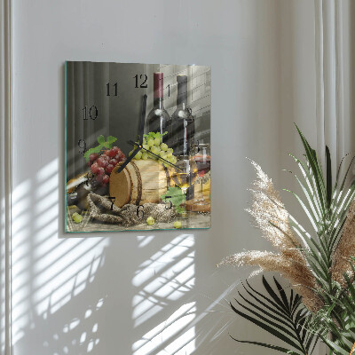 Glass clock square Grapes for wine