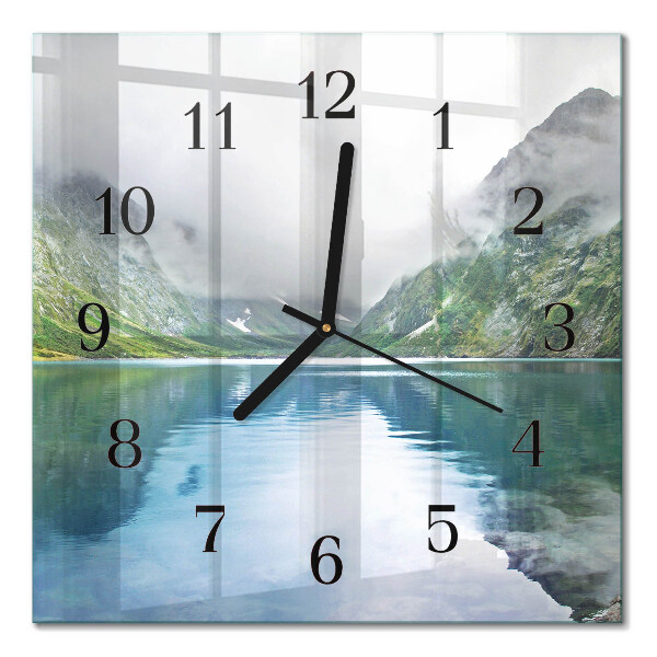 Square wall clock Mountain lake