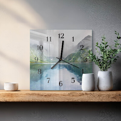 Square wall clock Mountain lake