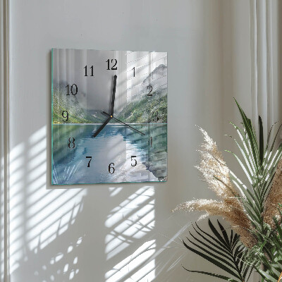 Square wall clock Mountain lake