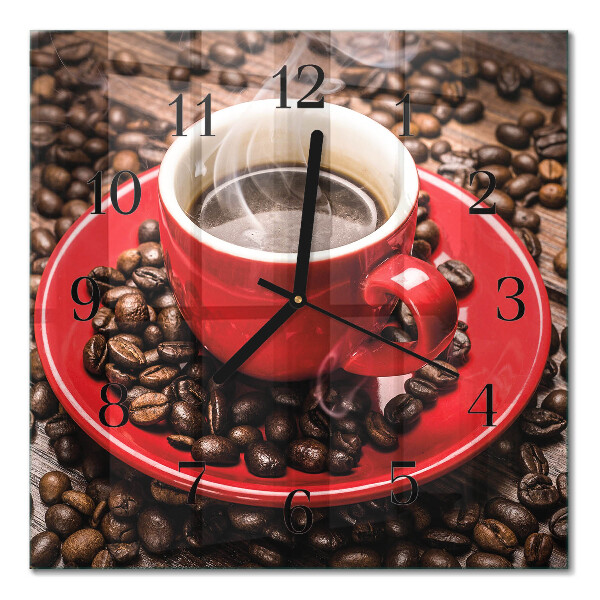 Glass clock square A cup of coffee