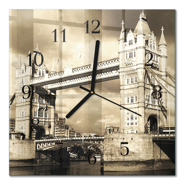 Square wall clock London Bridge in sepia