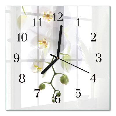 Glass wall clock square Orchid