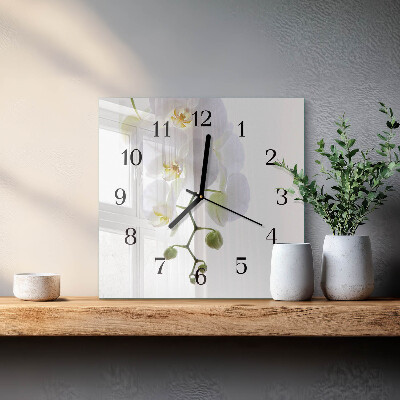 Glass wall clock square Orchid
