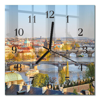 Glass wall clock square Prague
