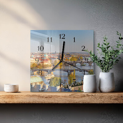 Glass wall clock square Prague