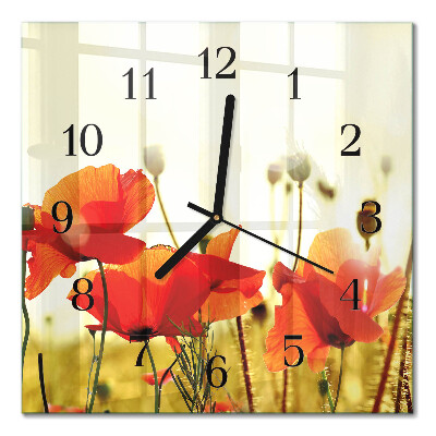 Glass clock square Poppies