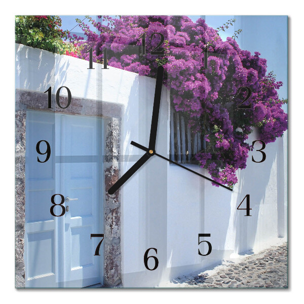Glass wall clock square Home flowers