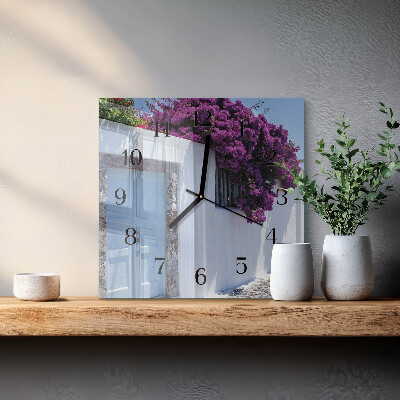 Glass wall clock square Home flowers