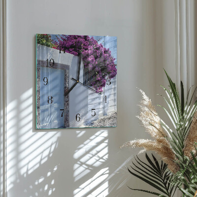 Glass wall clock square Home flowers
