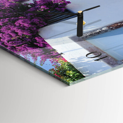 Glass wall clock square Home flowers
