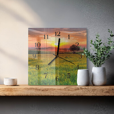 Glass clock square Meadow landscape