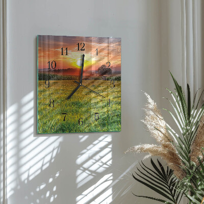 Glass clock square Meadow landscape