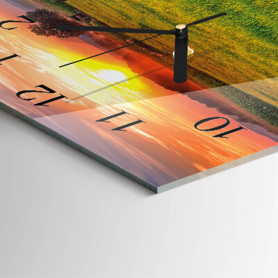 Glass clock square Meadow landscape
