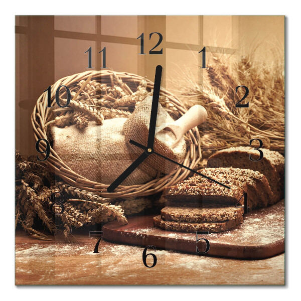 Glass wall clock square Bread