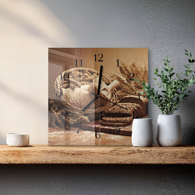 Glass wall clock square Bread